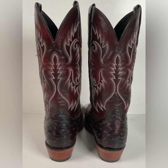 Nocona Black Cherry Ostrich Quill Cowboy Boots 9 EE Handcrafted USA Made - Picture 9 of 14